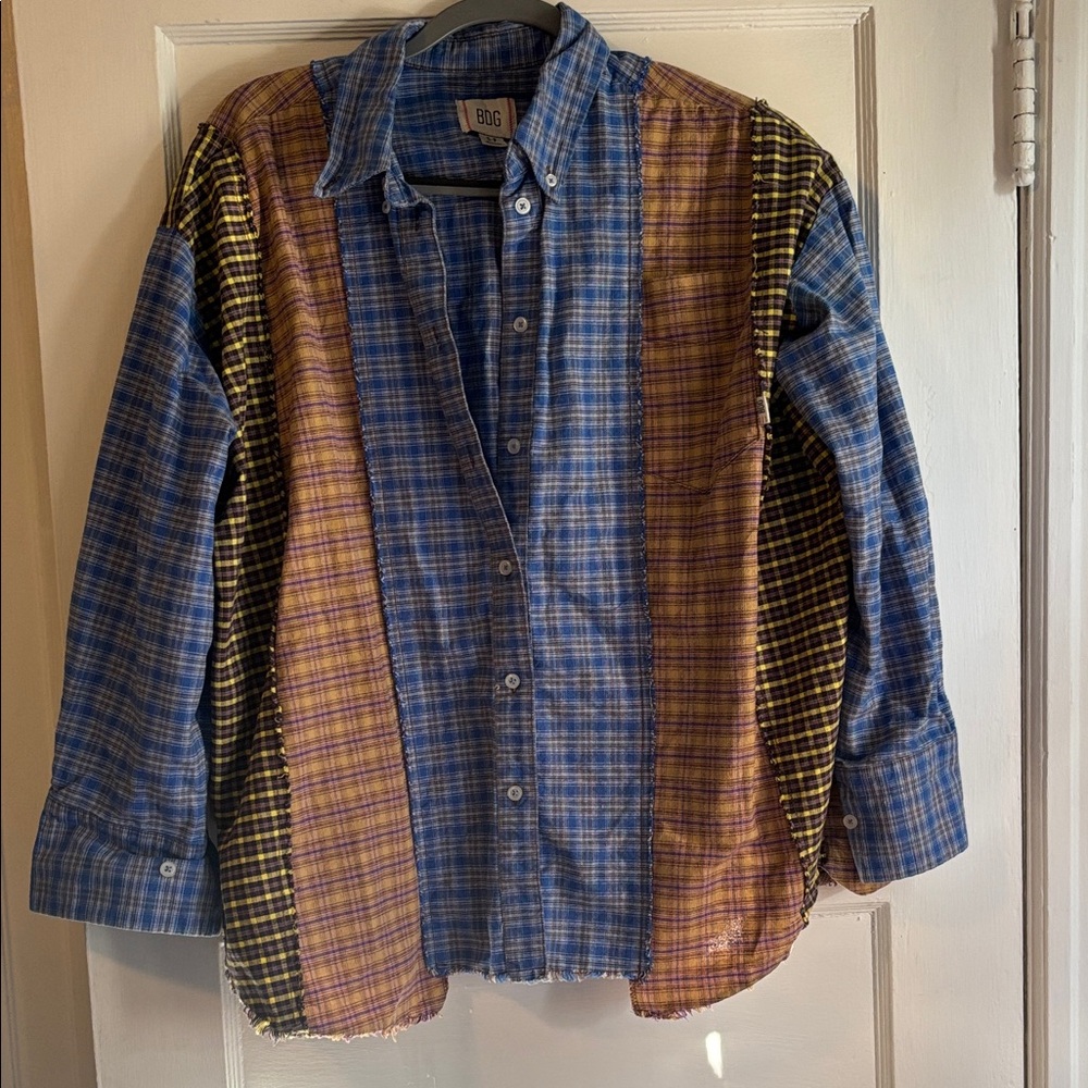 BDG Blue & Brown Plaid Button-Up Shirt